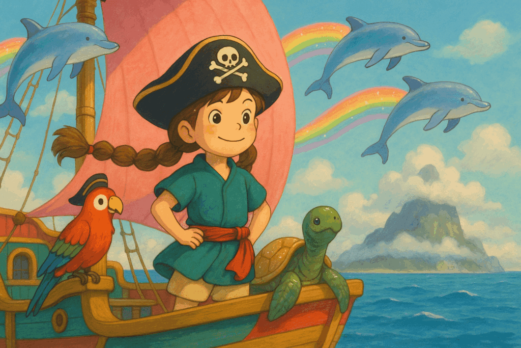 Luisa, die Piratenkönigin und das Geheimnis der fliegenden Delfine - illustration zur gute nacht geschichte