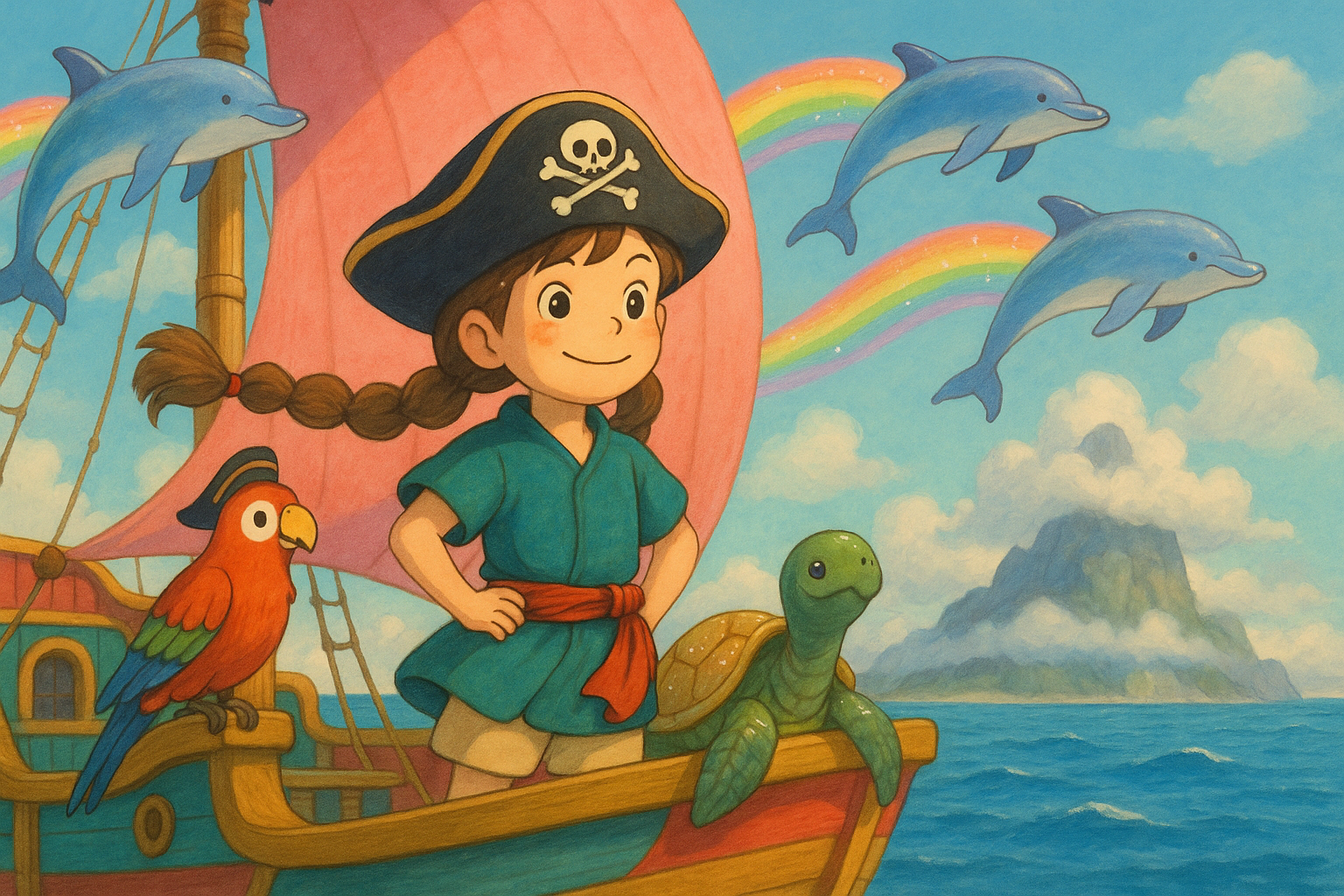 Luisa, die Piratenkönigin und das Geheimnis der fliegenden Delfine - illustration zur gute nacht geschichte